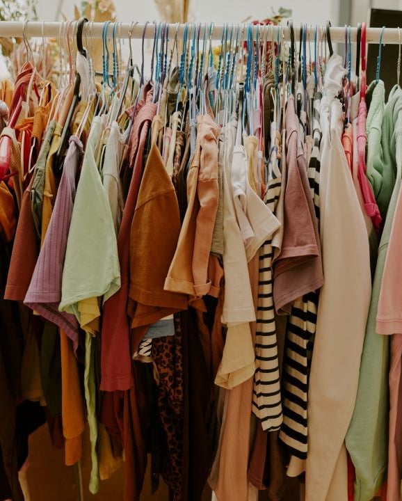 Clothes at a thrift second-hand store