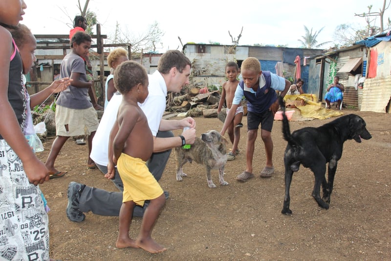 Our team feeds Snoopy and Blackie in Port Vila, Vanuatu