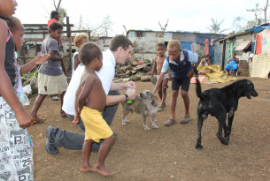 Our team feeds Snoopy and Blackie in Port Vila, Vanuatu